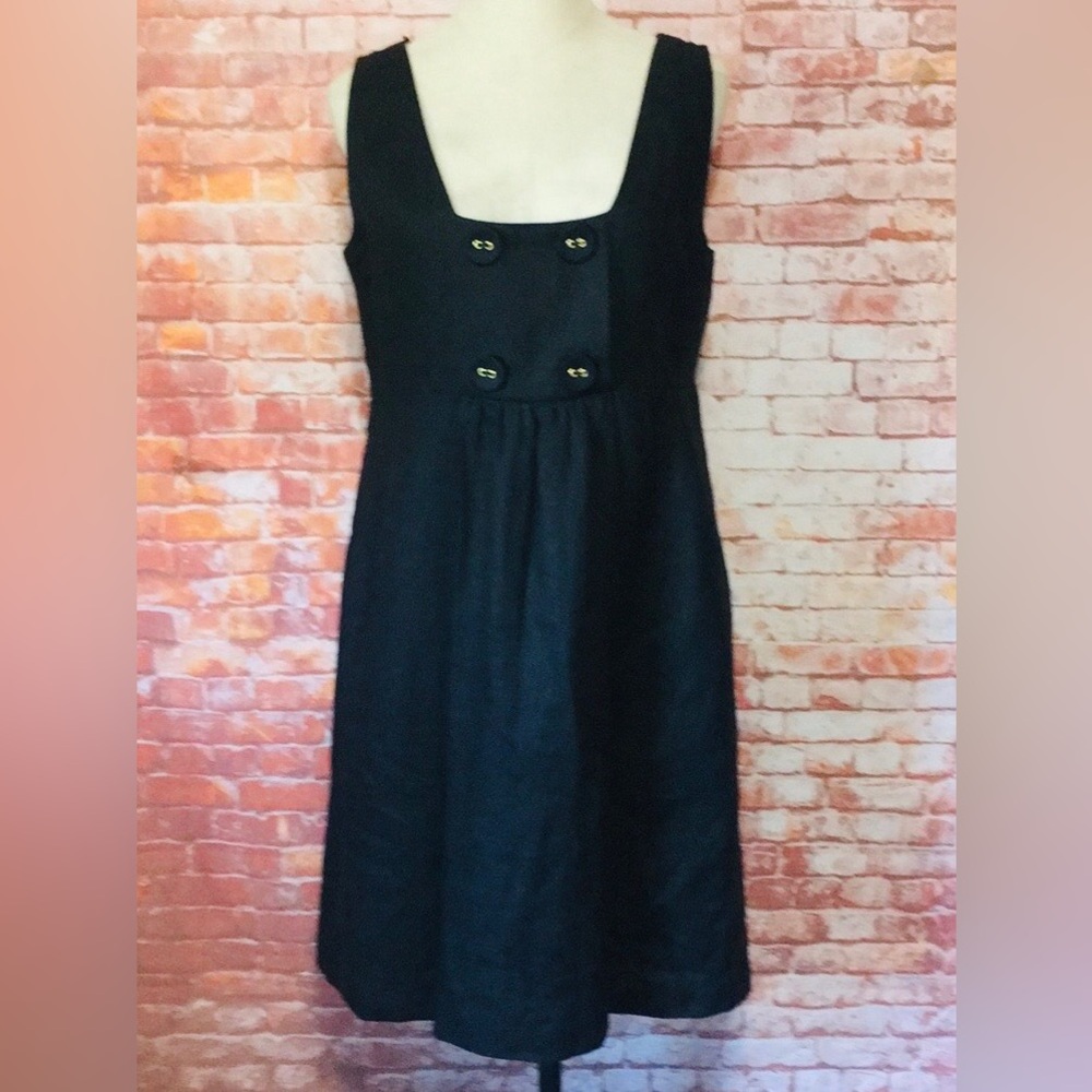 Talbots Classic Black Sleeveless Square-Neck Dress Linen Dress